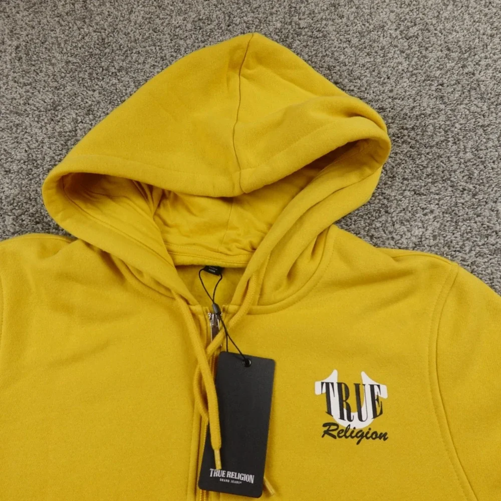 NEW True Religion Hoodie Mens L Yellow Buddha Full Zip Sweatshirt Sweater Jacket